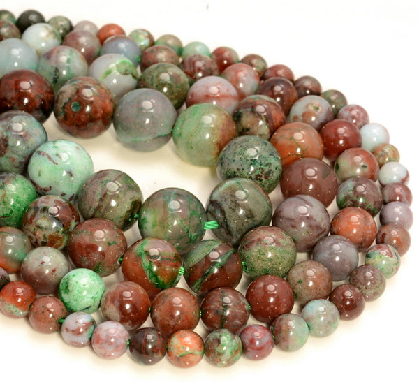 Green Brown Portuguese Agate Gemstone Grade AAA Round 6mm 8mm 10mm 12mm Loose Beads (A266)