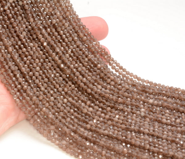 3MM Cat Eye Gemstone Smoky Brown Micro Faceted Round Beads Grade AAA 14.5 inch Full Strand (80007192-A247)