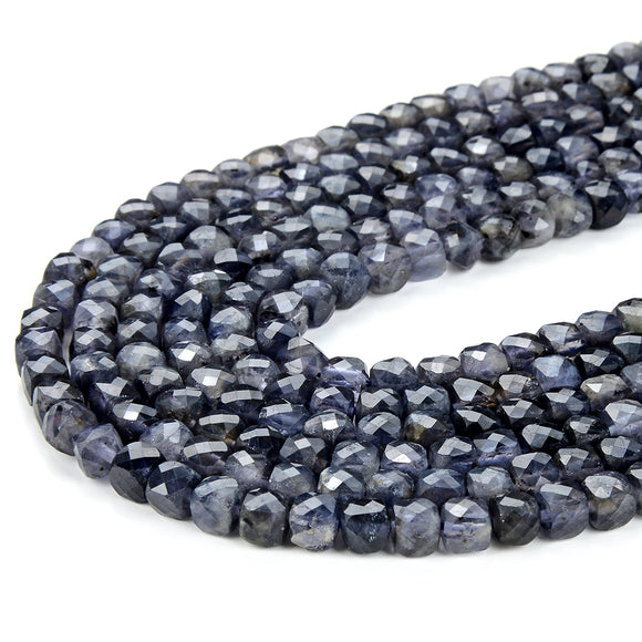 5MM Natural Iolite Gemstone Grade AAA Micro Faceted Square Cube Loose Beads (P24)