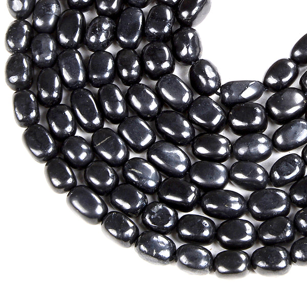 Natural Smooth Shungite Gemstone Grade AAA Pebble Nugget 10x8MM Loose Beads (D47)