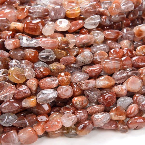 6-8MM Natural Red Rutilated Quartz Gemstone Pebble Nugget Loose Beads (D185)