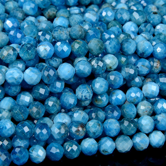 6MM Ocean Blue Natural Apatite Gemstone Grade AAA Micro Faceted Round Loose Beads 15 inch Full Strand (80009015-P13)